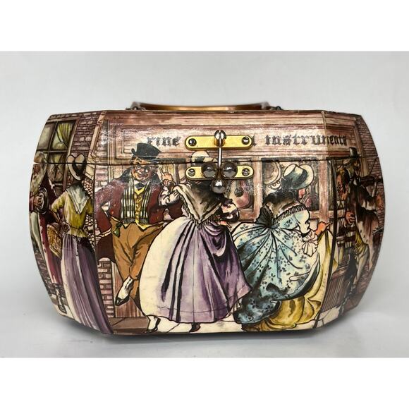 Vintage Box w Handle Decoupage Storage Trinket Catchall Book Academia Library - Picture 1 of 12